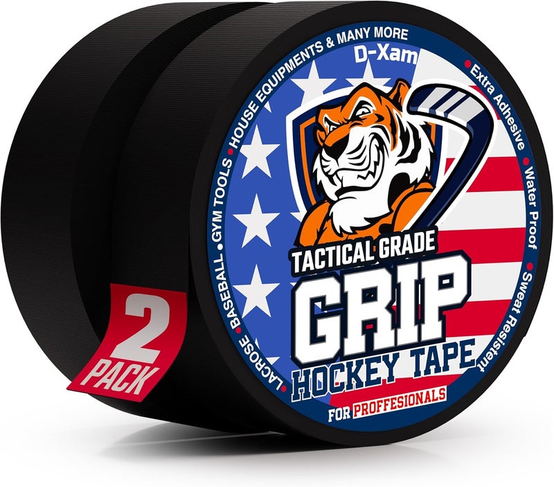 Dexam Hockey Tape Black Grip Tape 2 Roll Athletic Sports Tape 1inch Multipurpose Cloth Tape for Lacrosse Stick Handles Pullup Bars Tools Fingers Water-Resistan Protect from Scratches Smudges - Image 1